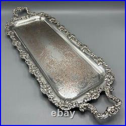 Antique Silver Plated Long Decanter Drinks Serving Tray Handles Large Narrow