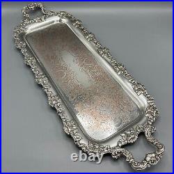 Antique Silver Plated Long Decanter Drinks Serving Tray Handles Large Narrow