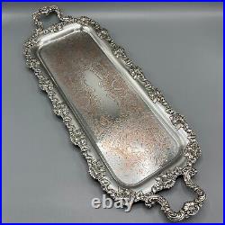 Antique Silver Plated Long Decanter Drinks Serving Tray Handles Large Narrow