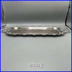 Antique Silver Plated Long Decanter Drinks Serving Tray Handles Large Narrow