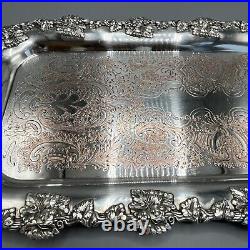 Antique Silver Plated Long Decanter Drinks Serving Tray Handles Large Narrow