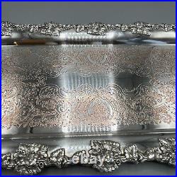 Antique Silver Plated Long Decanter Drinks Serving Tray Handles Large Narrow