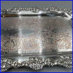 Antique Silver Plated Long Decanter Drinks Serving Tray Handles Large Narrow