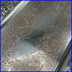 Antique Silver Plated Long Decanter Drinks Serving Tray Handles Large Narrow