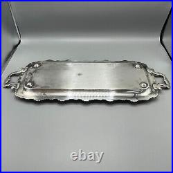 Antique Silver Plated Long Decanter Drinks Serving Tray Handles Large Narrow