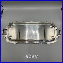 Antique Silver Plated Long Decanter Drinks Serving Tray Handles Large Narrow