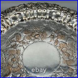 Antique Silver Plated Ornate Round Footed Tray Victorian Decanter Drinks Salver