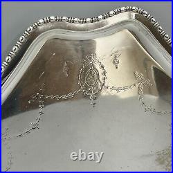 Antique Silver Plated Square Cocktail Tray English Edwardian Ribbon Bow Garlands
