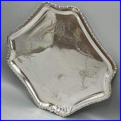 Antique Silver Plated Square Cocktail Tray English Edwardian Ribbon Bow Garlands
