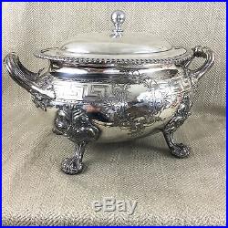 Antique Silver Plated Tureen Large Victorian Ornate Twin Handled Engraved VTG