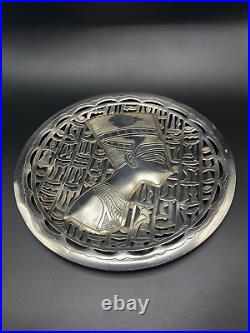 Antique Sterling Silver Plate embossed design depicting Egyptian queen Nefertiti