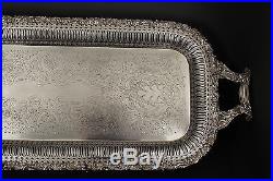 Antique VTG Silverplate Repousse Ellis Br Handled and Footed Tray 22 10001062