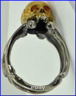 Antique Victorian Memento Mori Skull&bones gold plate sterling silver mens ring
