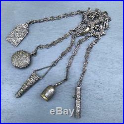 Antique Victorian Silver Plated Long Chatelaine Pin Brooch