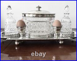 Antique Victorian Silver Plated Tray Centrepiece Biscuit Box Breakfast Set
