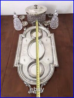 Antique Victorian Silver Plated Tray Centrepiece Biscuit Box Breakfast Set