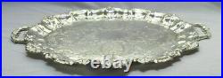 Antique Vintage 16.25 x 22 Footed Scalloped Silver Plated Butler Service Tray