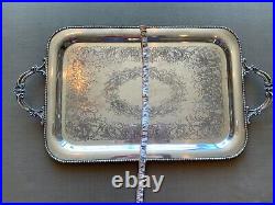Antique Vintage 3 Crowns M & C Quadruple Plate Silver Plate F 708 Serving Tray