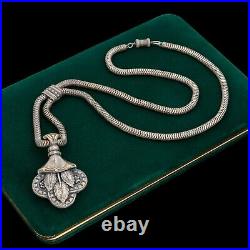 Antique Vintage Art Deco Silver Plated Fleur De Lis Snake Chain Necklace 53.8g