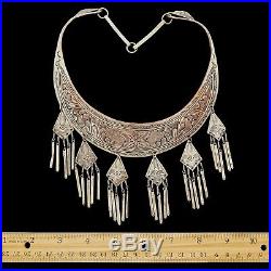 Antique Vintage Art Deco Sterling Silver Plated Chinese Tibetan Wedding Necklace
