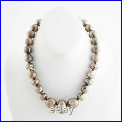 Antique Vintage Deco Retro Sterling Silver Plated Hollow Graduated Bead Necklace