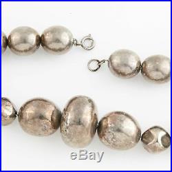 Antique Vintage Deco Retro Sterling Silver Plated Hollow Graduated Bead Necklace