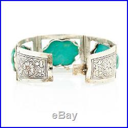 Antique Vintage Deco Sterling Silver Plated Chinese Turquoise Tennis Bracelet