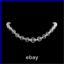 Antique Vintage Deco Sterling Silver Plated Faceted Crystal Glass Bead Necklace