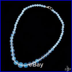 Antique Vintage Deco Sterling Silver Plated Moonstone Glass Bead Silk Necklace