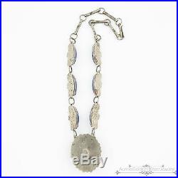 Antique Vintage Deco Sterling Silver Plated Taxco Mexican Cobalt Glass Necklace