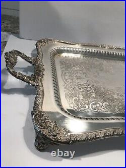 Antique Vintage Extra Large Silver Plated on Cooper Ornate Tray English Style
