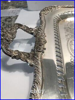 Antique Vintage Extra Large Silver Plated on Cooper Ornate Tray English Style