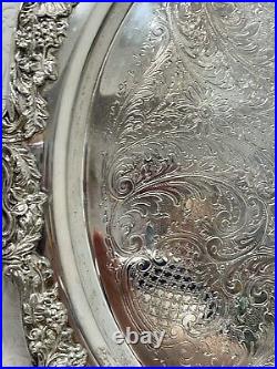 Antique Vintage F. B. Rogers Silver Co. Silverplated Ornate Punch Bowl Tray 18.5