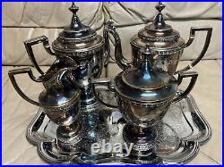 Antique Vintage Manhattan Plate Silver Plated Tea Coffee Set 4 Pc Set + Tray