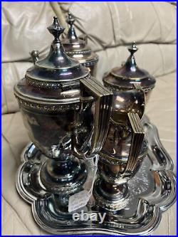 Antique Vintage Manhattan Plate Silver Plated Tea Coffee Set 4 Pc Set + Tray