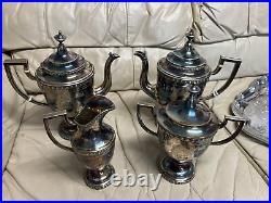 Antique Vintage Manhattan Plate Silver Plated Tea Coffee Set 4 Pc Set + Tray