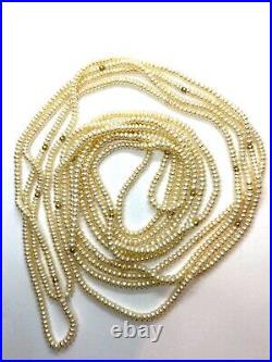 Antique Vintage Natural Seed Pearl Gold Plated Bead LONG FLAPPER Necklace 270cm
