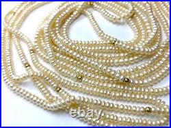 Antique Vintage Natural Seed Pearl Gold Plated Bead LONG FLAPPER Necklace 270cm
