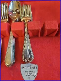 Antique Vintage Plymouth Silver PlateSilverware Flatware Pieces & Case 38 Pcs