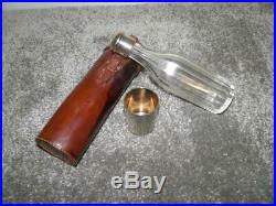 Antique/Vintage Silver Plate Glass Drinking Flask & Cup In Leather Case