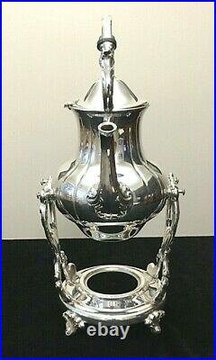 Antique Vintage Silver-Plate on Copper Tipping Coffee Pot and Base