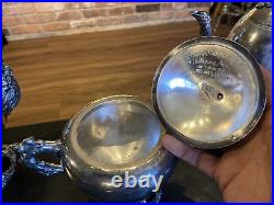 Antique Vintage Silver Plated Coffee Tea Pot 5 Piece Set, Acorns Tree Trunk Base