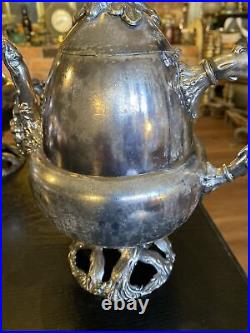 Antique Vintage Silver Plated Coffee Tea Pot 5 Piece Set, Acorns Tree Trunk Base