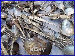 Antique & Vintage Silver Plated Flatware Mixed Lot 156pc Forks Spoons Knives