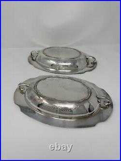 Antique Vintage Silver Plated Serving Dishes Entree Set Of 2 With Handles 11.5