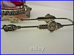 Antique Vintage Victorian Pickle Castor MARY GREGORY with Tongs Cranberry Glass