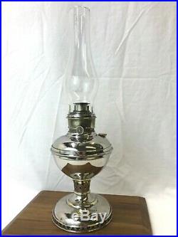 Antique Vtg Edward Miller EM&Co Nickel Plate Kerosene Oil Lamp Hurricane Lantern