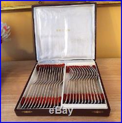 Antique Vtg French ERQUIS SILVER PLATE FISH SET Set 24 pieces with Box Hallmarks