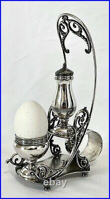 Antique Vtg Pairpoint Quadruple Plate Egg Server Salt Shaker & Napkin Ring Caddy