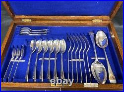 Antique WALKER & HALL silver plate canteen of cutlery. Six settings. OAK BOX